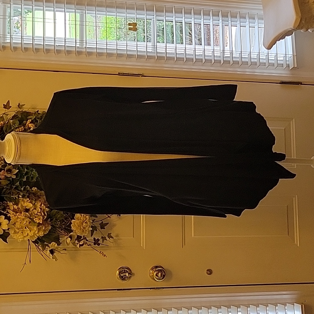 New York & Co black long open front cardigan drape front 2 pockets Large…EUC